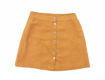 H&M Womens Brown Polyester Mini Skirt Size 12 Button - Suede Effect
