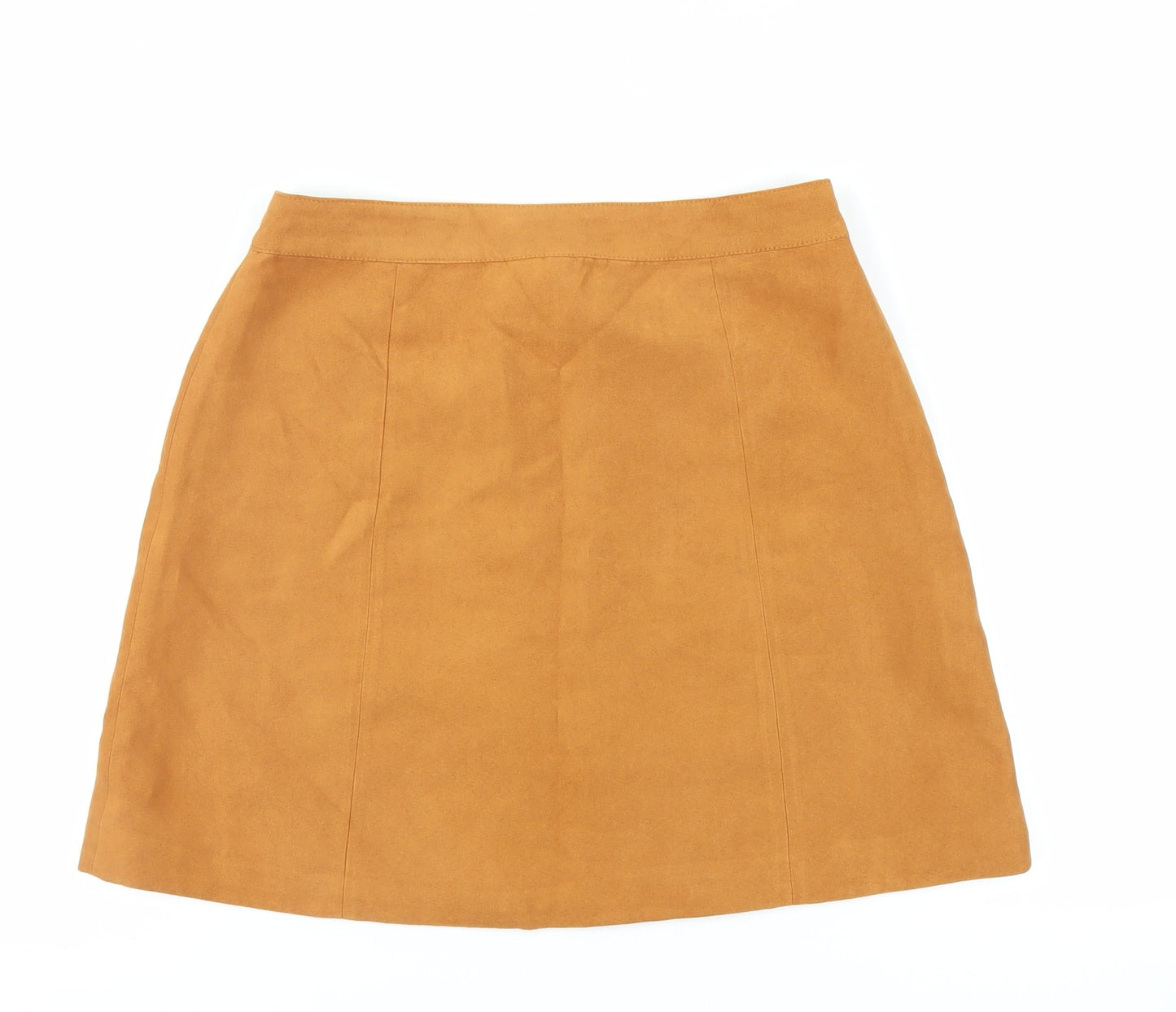 H&M Womens Brown Polyester Mini Skirt Size 12 Button - Suede Effect