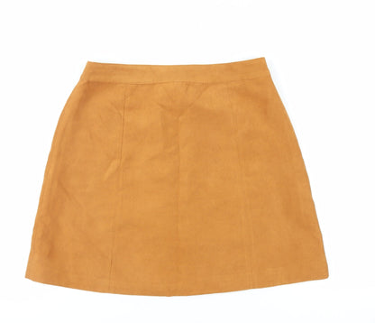 H&M Womens Brown Polyester Mini Skirt Size 12 Button - Suede Effect