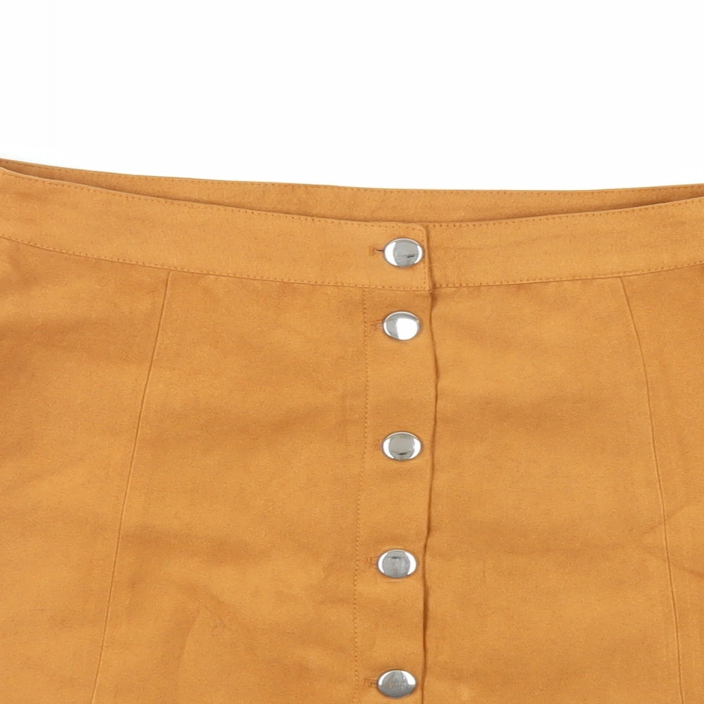 H&M Womens Brown Polyester Mini Skirt Size 12 Button - Suede Effect