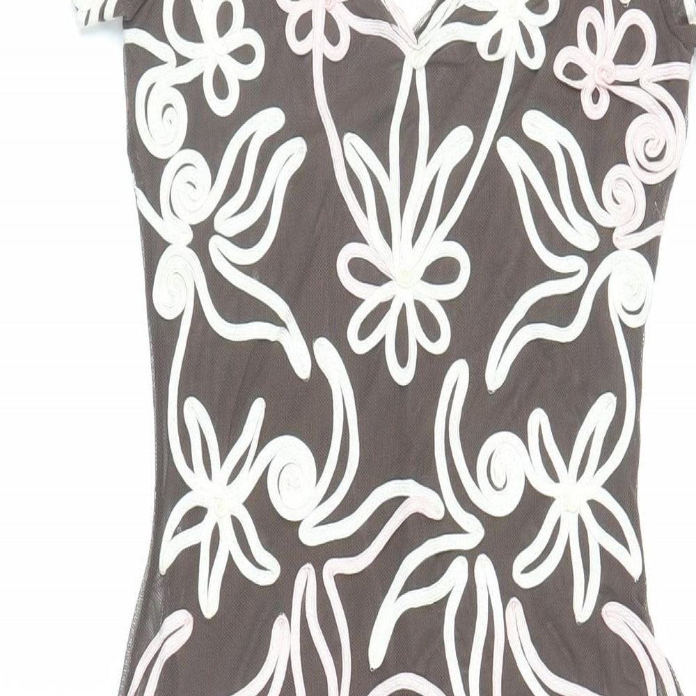Phase Eight Womens Brown Geometric Nylon Fit & Flare Size 8 V-Neck - Embroidered