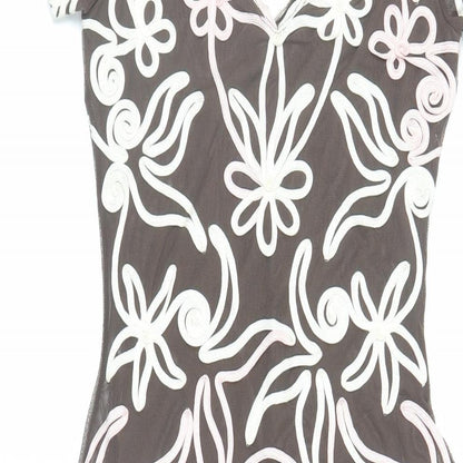 Phase Eight Womens Brown Geometric Nylon Fit & Flare Size 8 V-Neck - Embroidered