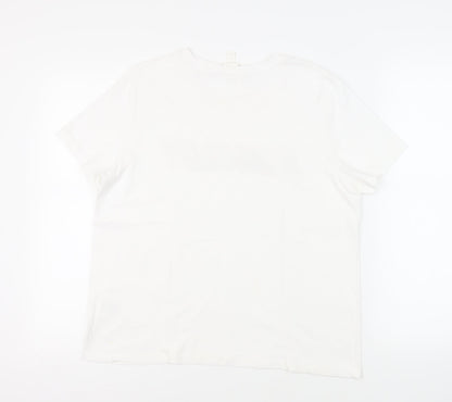 H&M< Womens White Cotton Basic T-Shirt Size L Crew Neck - Embellished