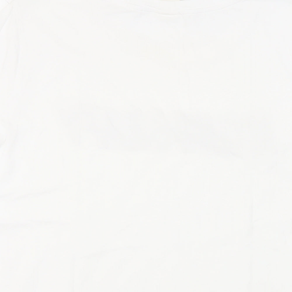 H&M< Womens White Cotton Basic T-Shirt Size L Crew Neck - Embellished