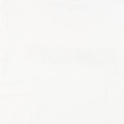 H&M< Womens White Cotton Basic T-Shirt Size L Crew Neck - Embellished