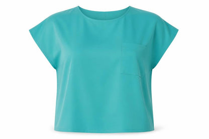 Back to Basix Womens Green Polyester Basic Blouse Size 14 Round Neck