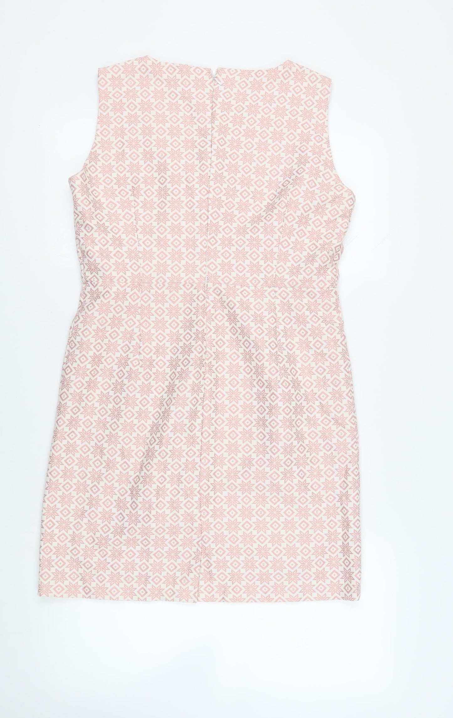 Collection London Womens Pink Geometric Polyester Pencil Dress Size 14 V-Neck Zip