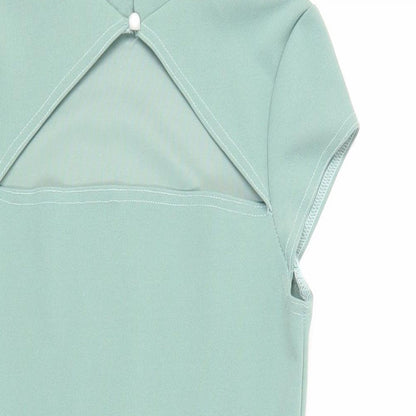 I SAW IT FIRST Womens Green Polyester Mini Size 10 Mock Neck Button - Cut Out Detail