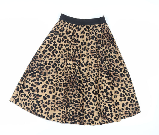 Boohoo Womens Beige Animal Print Polyester Pleated Skirt Size S - Elasticated Waist