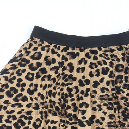 Boohoo Womens Beige Animal Print Polyester Pleated Skirt Size S - Elasticated Waist