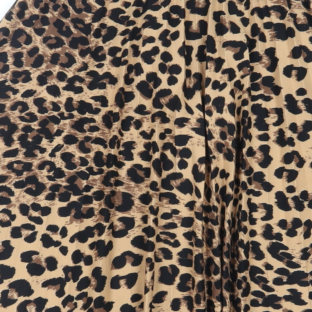 Boohoo Womens Beige Animal Print Polyester Pleated Skirt Size S - Elasticated Waist