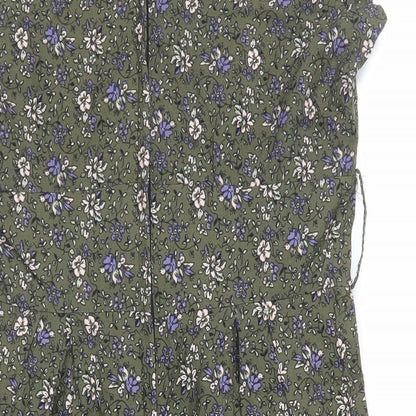 Dorothy Perkins Womens Green Floral Cotton A-Line Size 14 V-Neck Zip