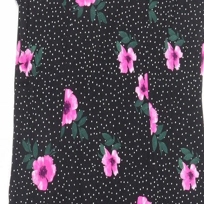 ASOS Womens Black Floral Viscose A-Line Size 14 Round Neck Button