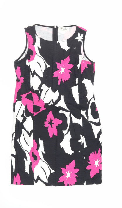 Damsel in a Dress Womens Black Geometric Cotton Shift Size 16 Boat Neck Zip