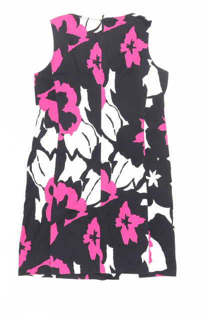 Damsel in a Dress Womens Black Geometric Cotton Shift Size 16 Boat Neck Zip