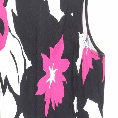 Damsel in a Dress Womens Black Geometric Cotton Shift Size 16 Boat Neck Zip