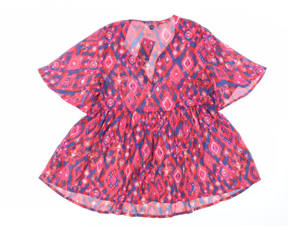 Womens UK Size 14 Kaleidoscope Pink Basic Blouse