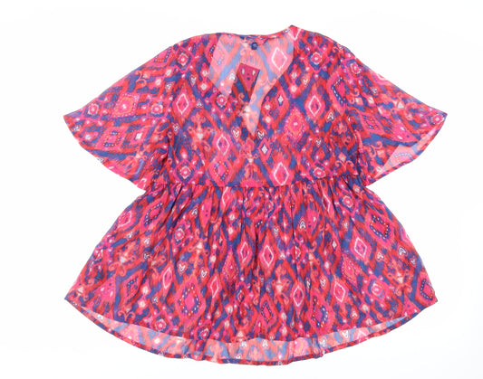 Womens UK Size 14 Kaleidoscope Pink Basic Blouse