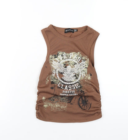 Womens UK Size 10 PRETTYLITTLETHING Brown Basic Tank