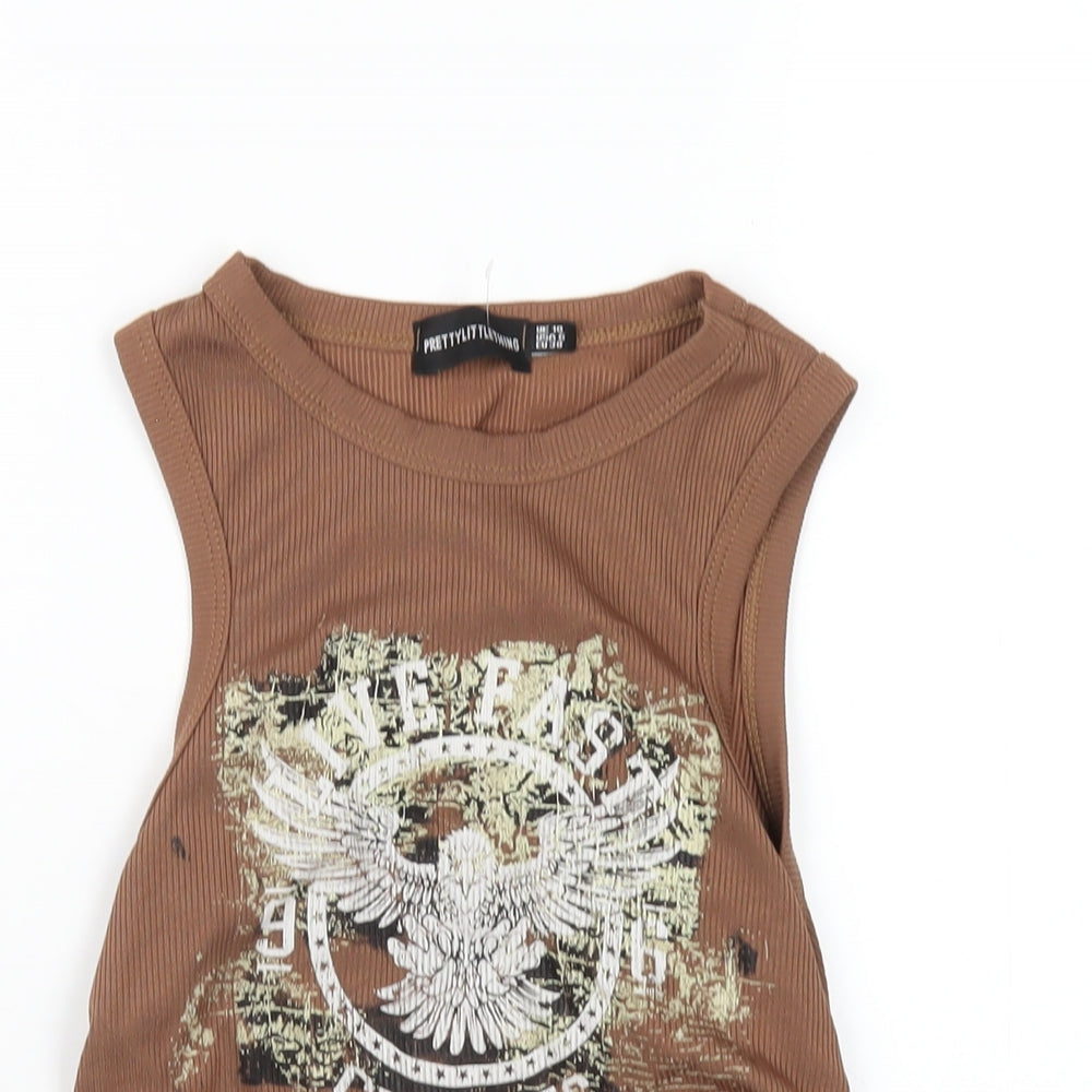 Womens UK Size 10 PRETTYLITTLETHING Brown Basic Tank