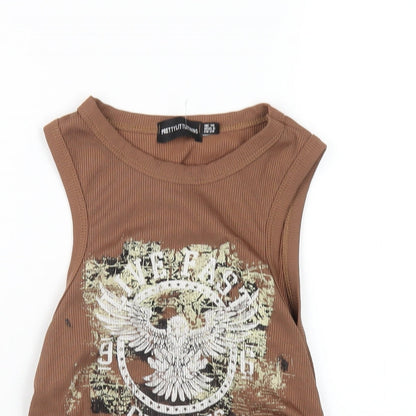 Womens UK Size 10 PRETTYLITTLETHING Brown Basic Tank