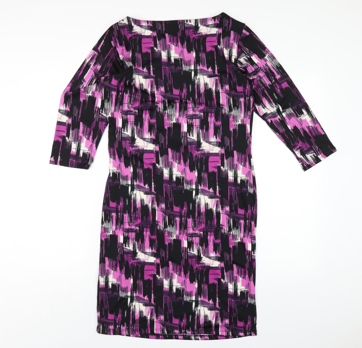 M&Co Womens Purple Geometric Polyester A-Line Size 12 Round Neck Pullover