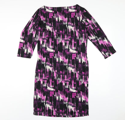 M&Co Womens Purple Geometric Polyester A-Line Size 12 Round Neck Pullover