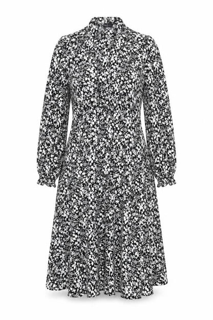 Marks and Spencer Womens Black Geometric Viscose A-Line Size 16 Mock Neck Zip
