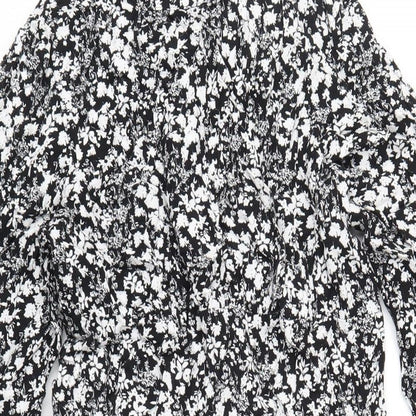 Marks and Spencer Womens Black Geometric Viscose A-Line Size 16 Mock Neck Zip
