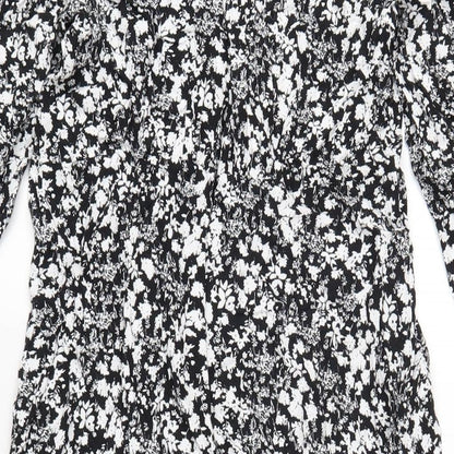 Marks and Spencer Womens Black Geometric Viscose A-Line Size 16 Mock Neck Zip