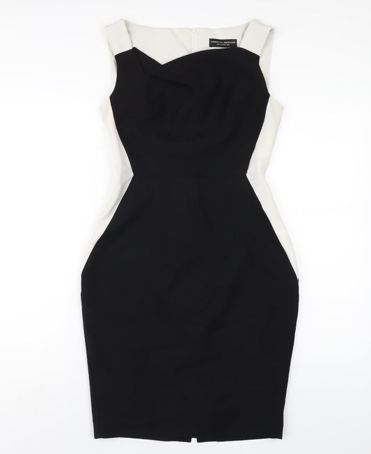 Dorothy Perkins Womens Black Polyester Pencil Dress Size 8 V-Neck Zip