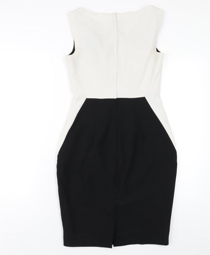 Dorothy Perkins Womens Black Polyester Pencil Dress Size 8 V-Neck Zip