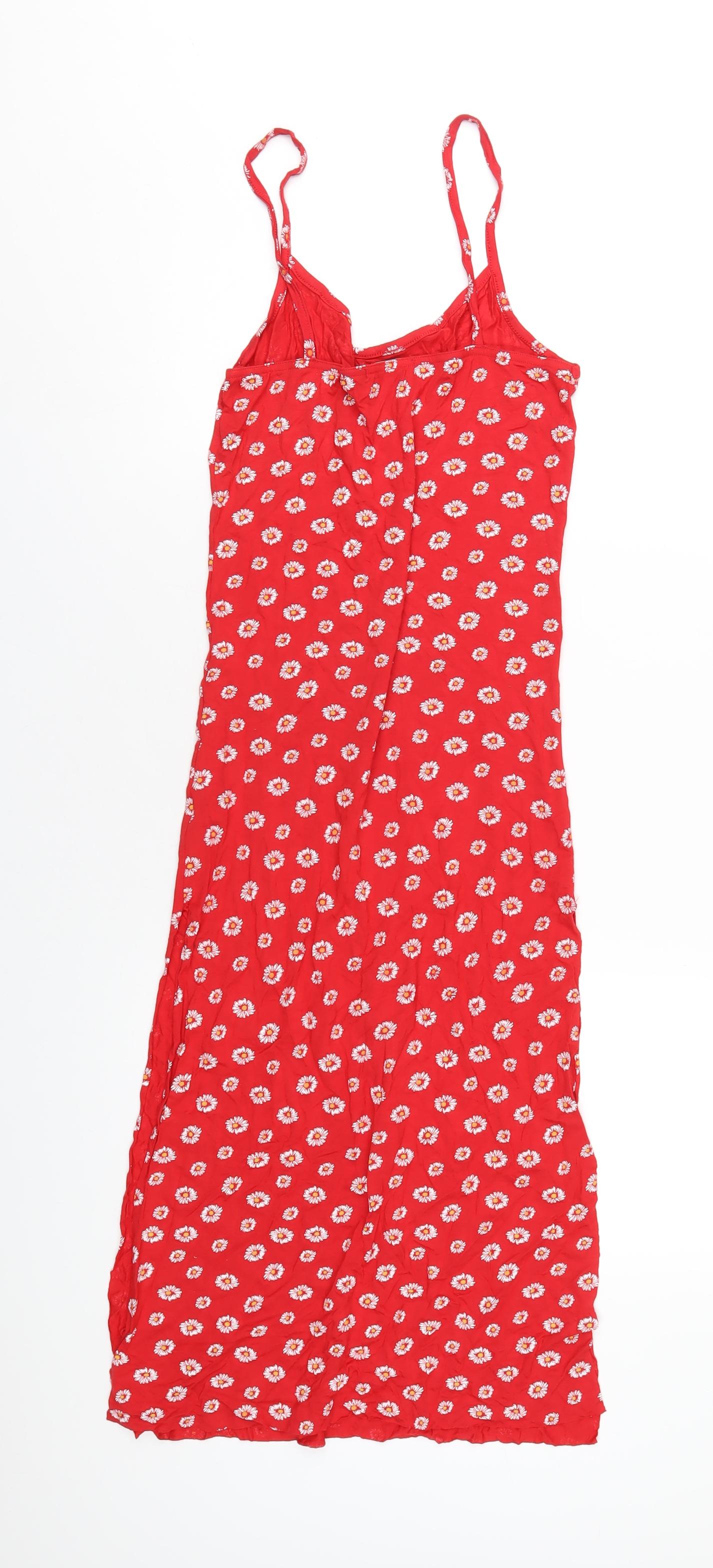 PRETTYLITTLETHING Womens Red Floral Viscose Bodycon Size 10 Scoop Neck Pullover