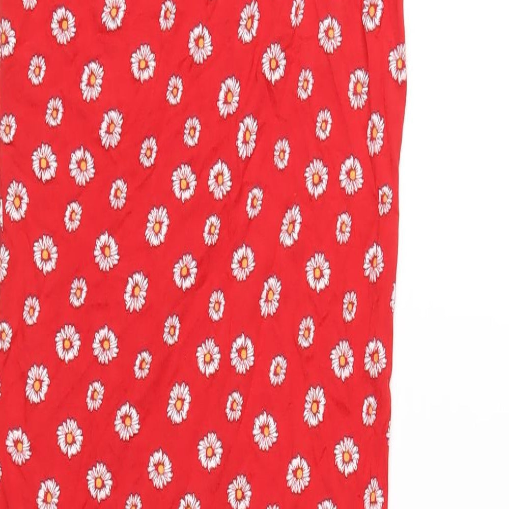 PRETTYLITTLETHING Womens Red Floral Viscose Bodycon Size 10 Scoop Neck Pullover