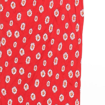PRETTYLITTLETHING Womens Red Floral Viscose Bodycon Size 10 Scoop Neck Pullover