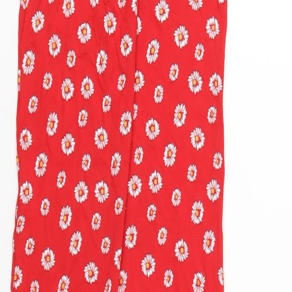 PRETTYLITTLETHING Womens Red Floral Viscose Bodycon Size 10 Scoop Neck Pullover