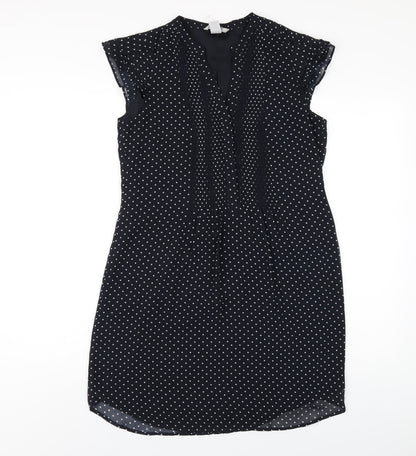 H&M Womens Blue Polka Dot Polyester A-Line Size 10 V-Neck Pullover