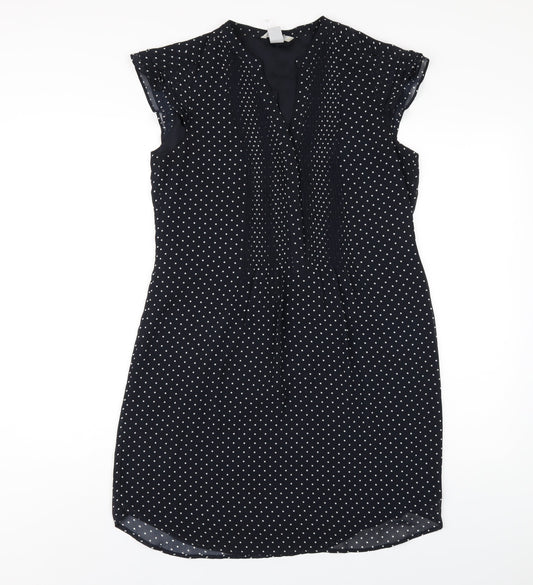 H&M Womens Blue Polka Dot Polyester A-Line Size 10 V-Neck Pullover