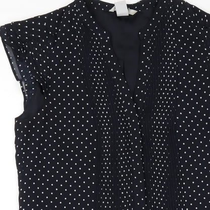 H&M Womens Blue Polka Dot Polyester A-Line Size 10 V-Neck Pullover