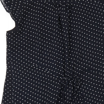 H&M Womens Blue Polka Dot Polyester A-Line Size 10 V-Neck Pullover