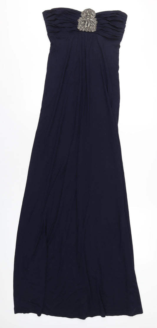 Monsoon Womens Blue Viscose Maxi Size 10 Square Neck Zip