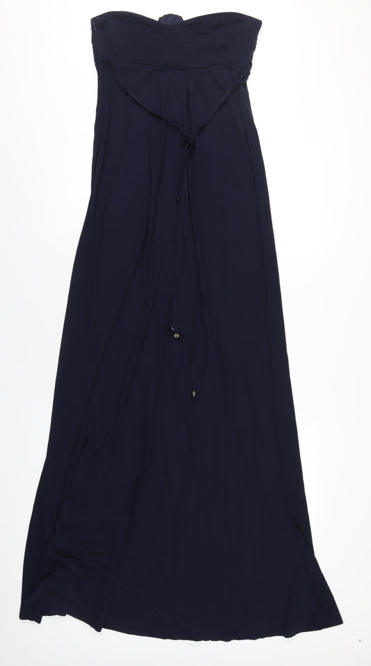 Monsoon Womens Blue Viscose Maxi Size 10 Square Neck Zip