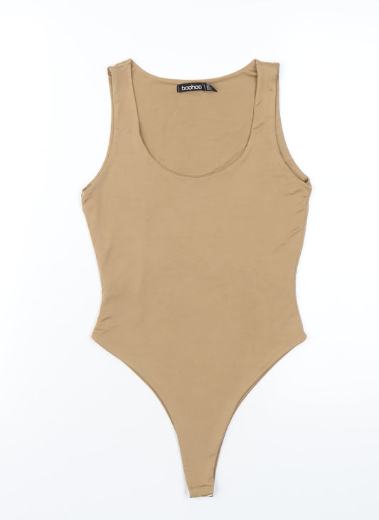 Boohoo Womens Beige Polyester Bodysuit One-Piece Size 10 Snap