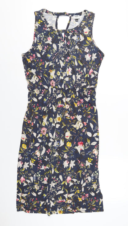 Oasis Womens Blue Geometric Viscose A-Line Size L Round Neck Pullover