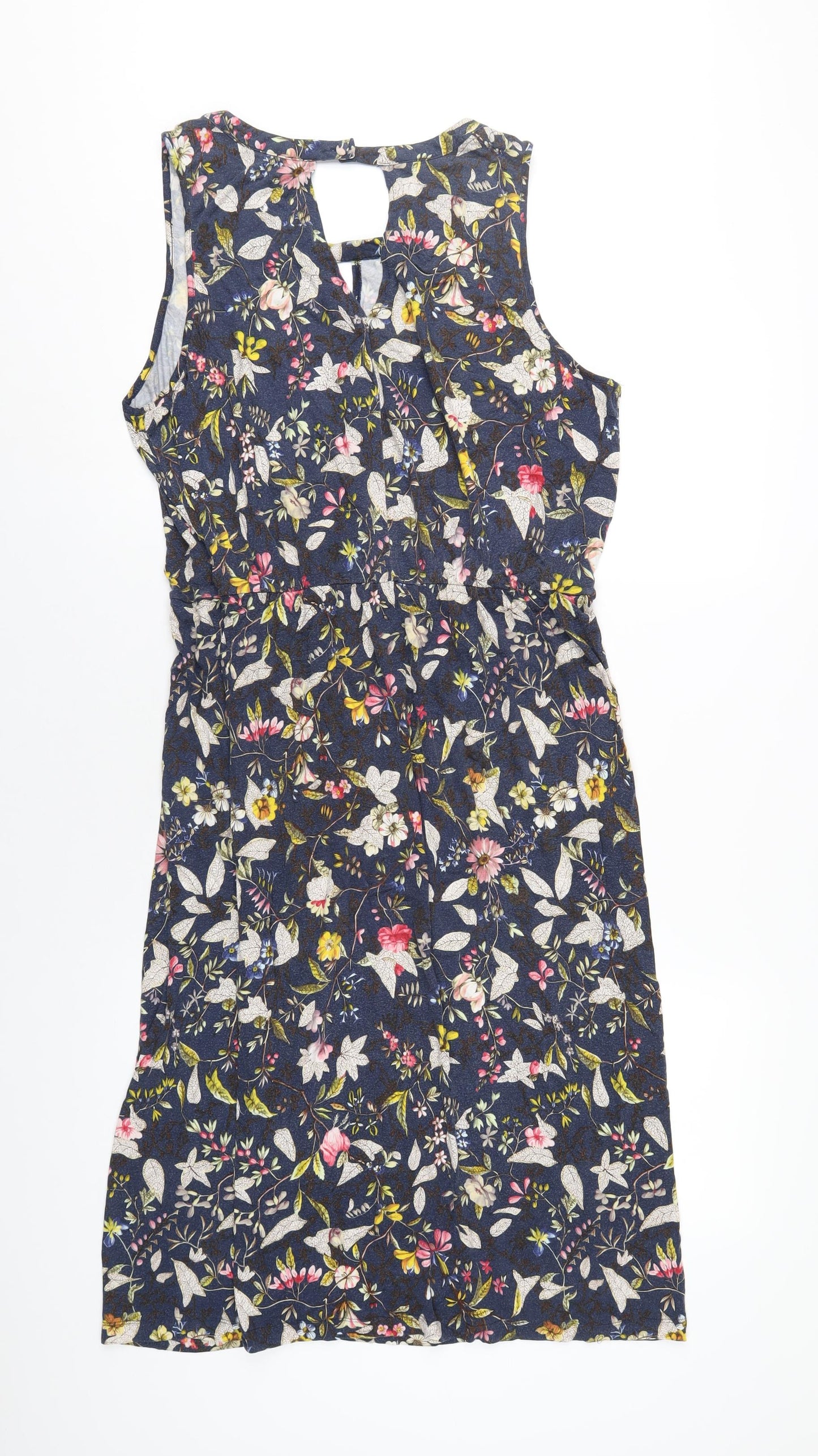 Oasis Womens Blue Geometric Viscose A-Line Size L Round Neck Pullover