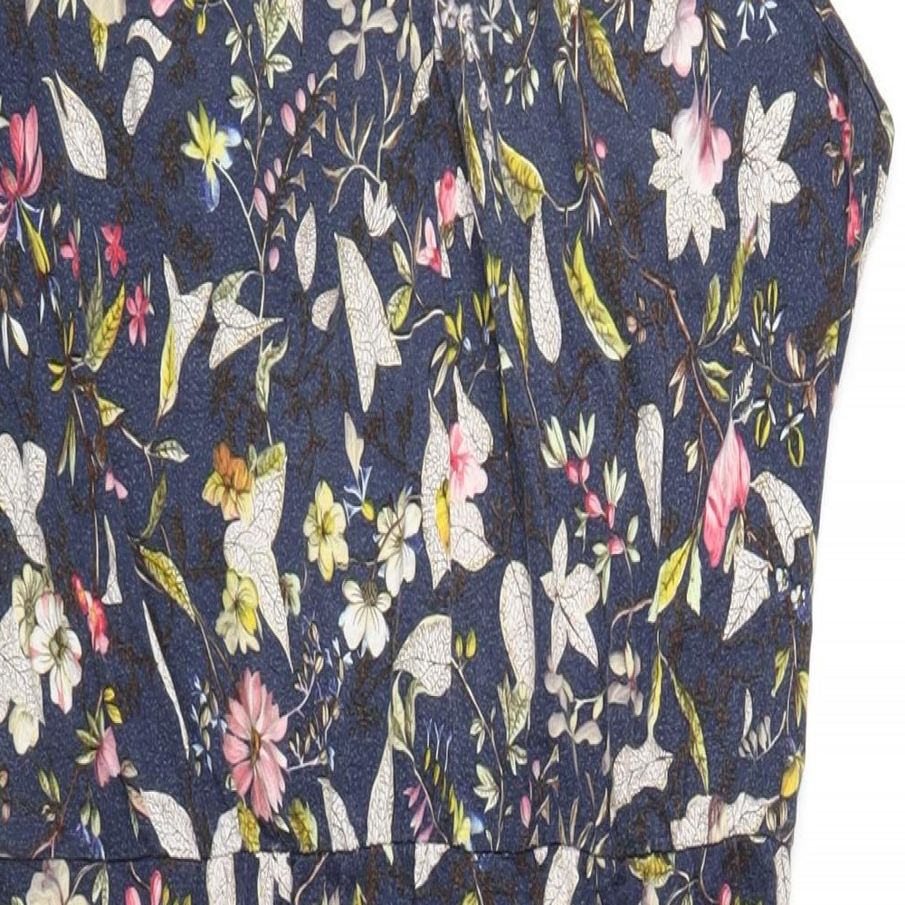 Oasis Womens Blue Geometric Viscose A-Line Size L Round Neck Pullover