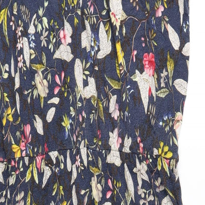 Oasis Womens Blue Geometric Viscose A-Line Size L Round Neck Pullover