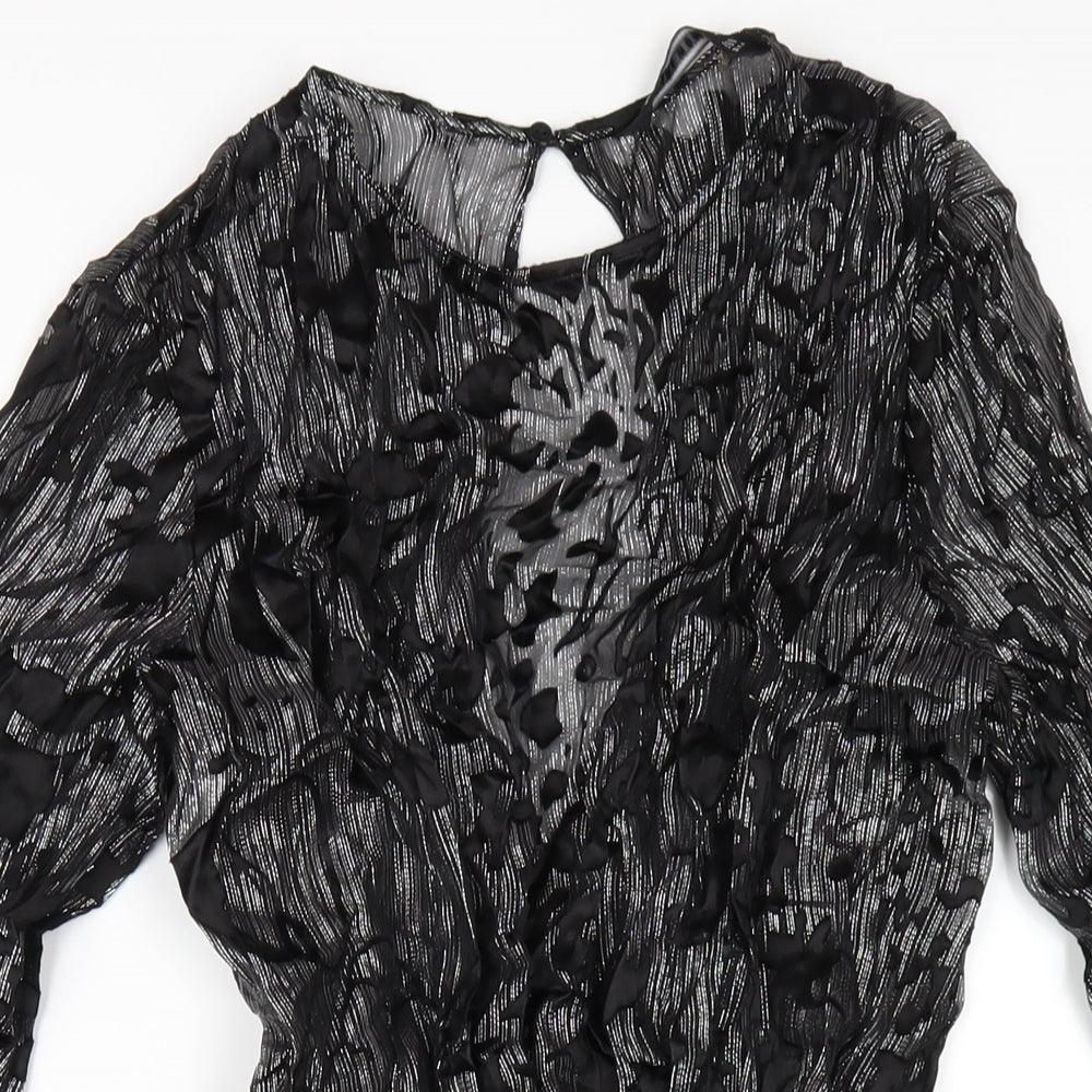 Zara Womens Black Viscose A-Line Size M Round Neck Button
