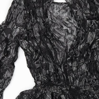 Zara Womens Black Viscose A-Line Size M Round Neck Button