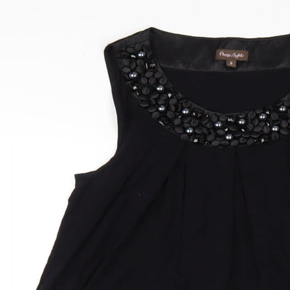 Phase Eight Womens Black Viscose A-Line Size 8 Round Neck Pullover - Beaded Neckline